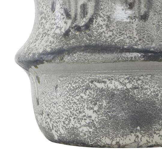 15" Light Gray Textured Paper Mache Fluted Vase with Ring Handle